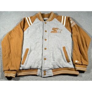 Starter Varsity Jacket Mens XL Brown Gray‎ Embroidered Logo Snap Front Baseball